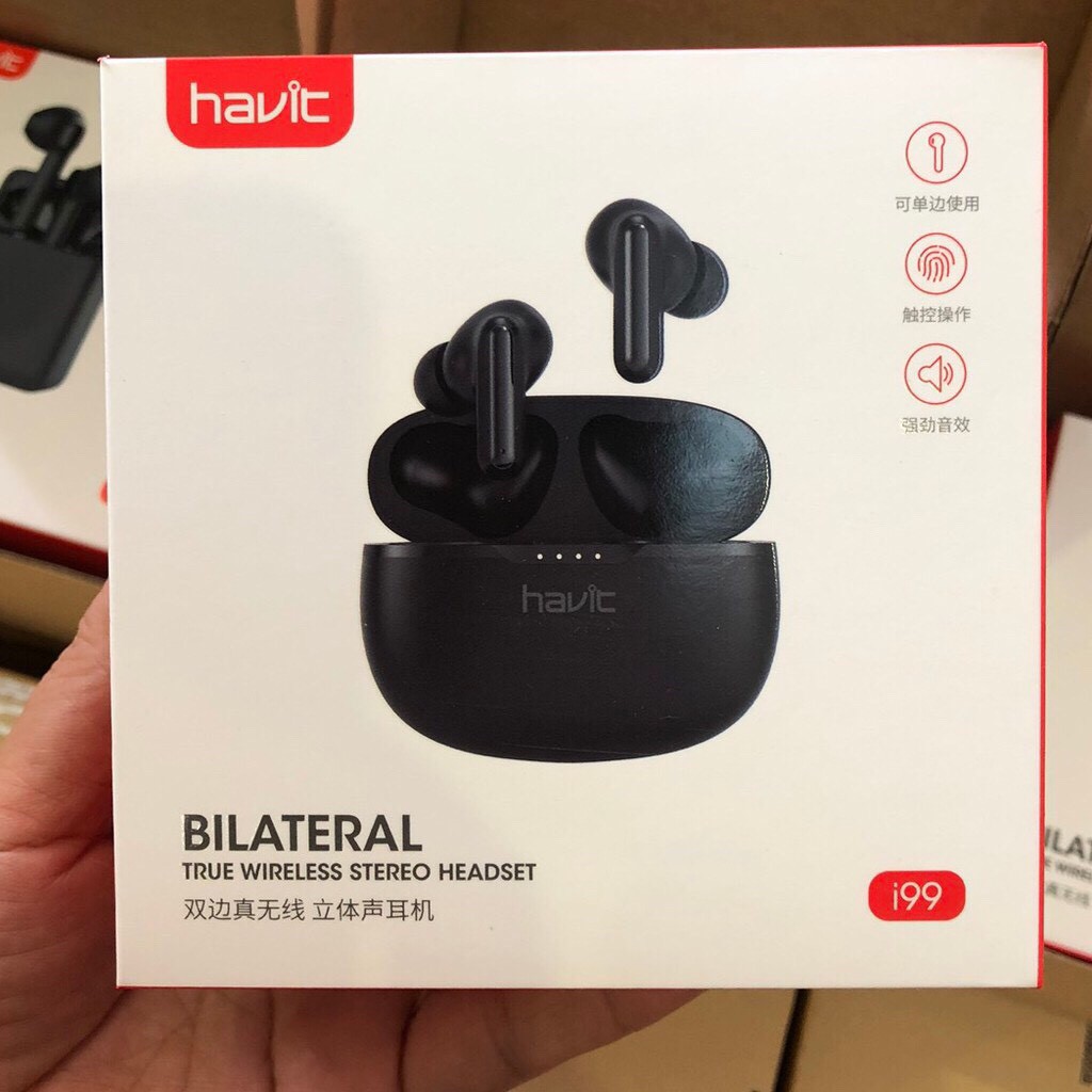 Tai nghe Bluetooth Havit I99 thế hệ mới - True Wireless 5.0 cảm ứng vuốt trượt, chơi game và đàm thoại hạn chế trễ