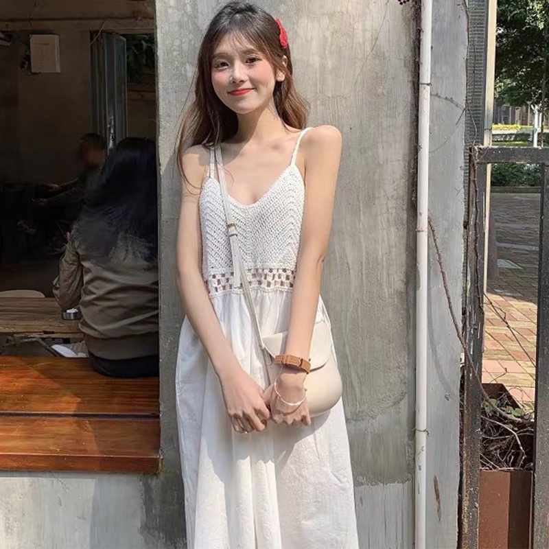 Brroa Đầm Mini Tay Lửng Dáng Rộng Phối Ren Hoa Rỗng Cho Nữ