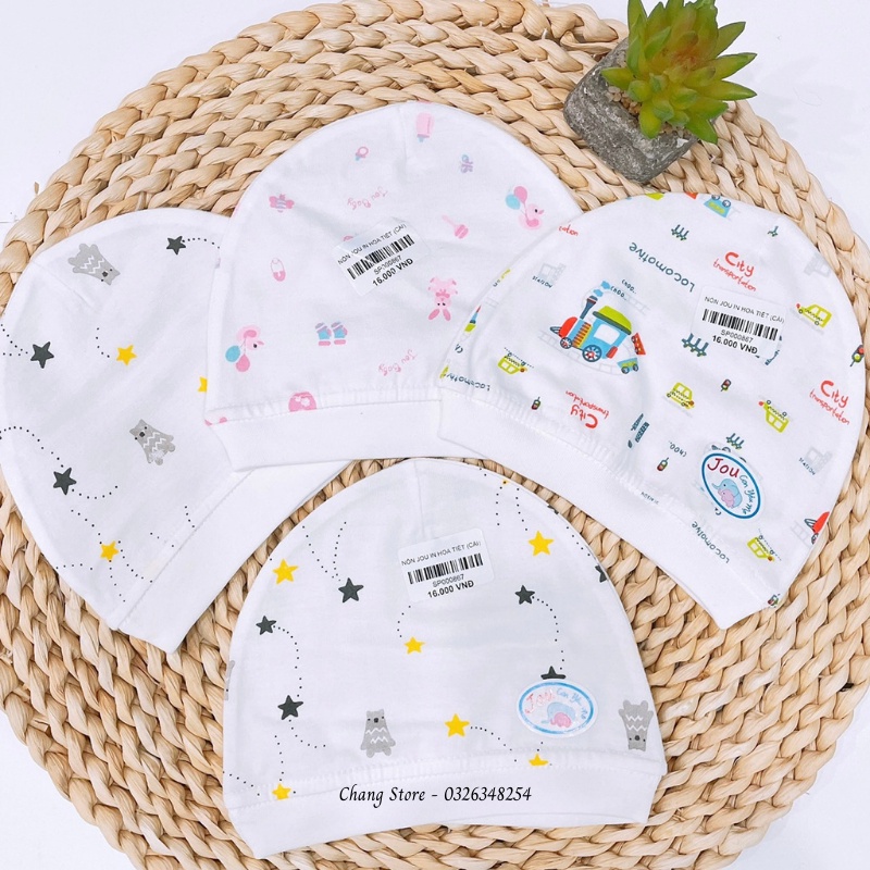 Nón Sơ Sinh vải cotton cao cấp Joubaby In họa tiết