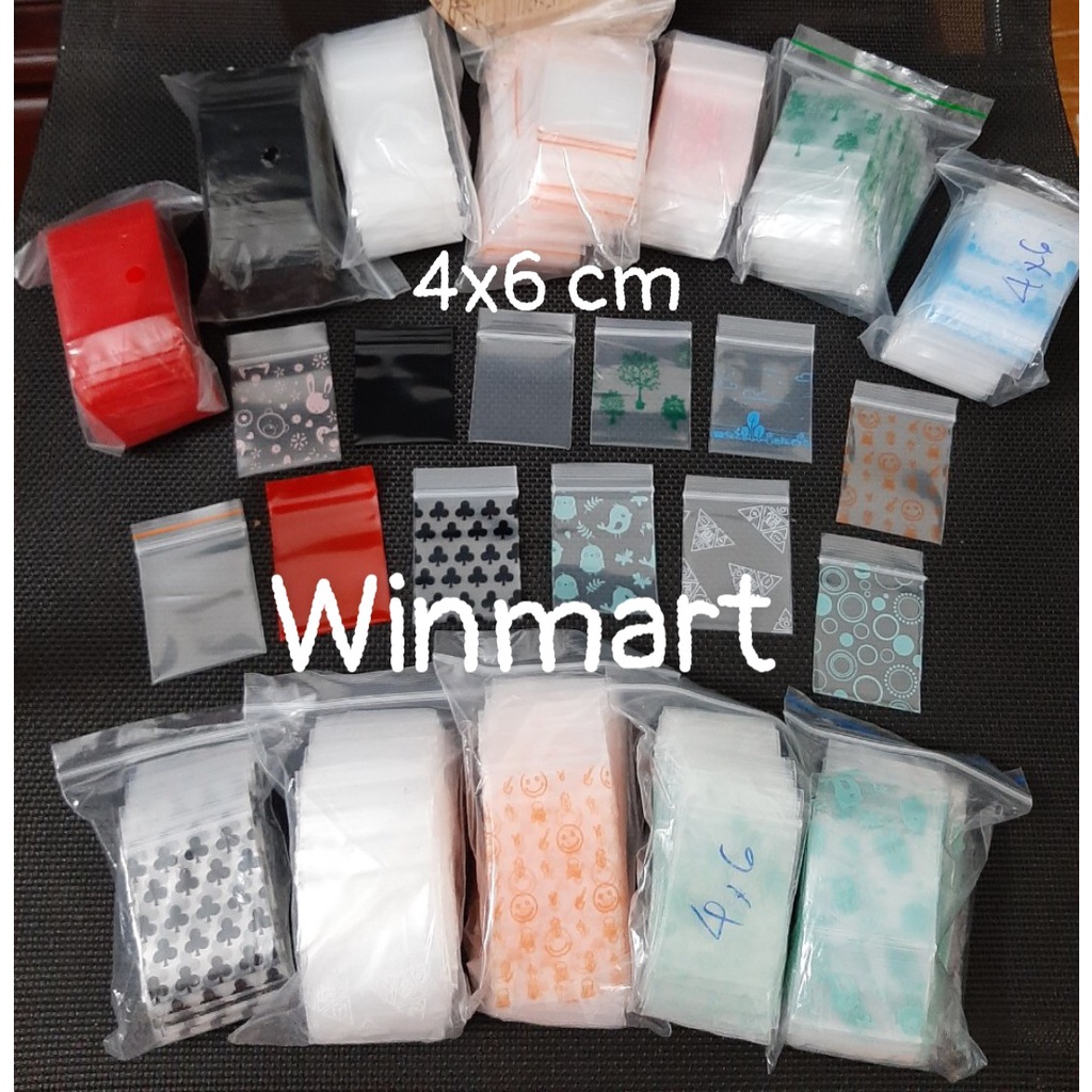 Gói 50c túi zip mini 4x6  trộn nhiều màu, nhiều hình, nhiều màu viền
