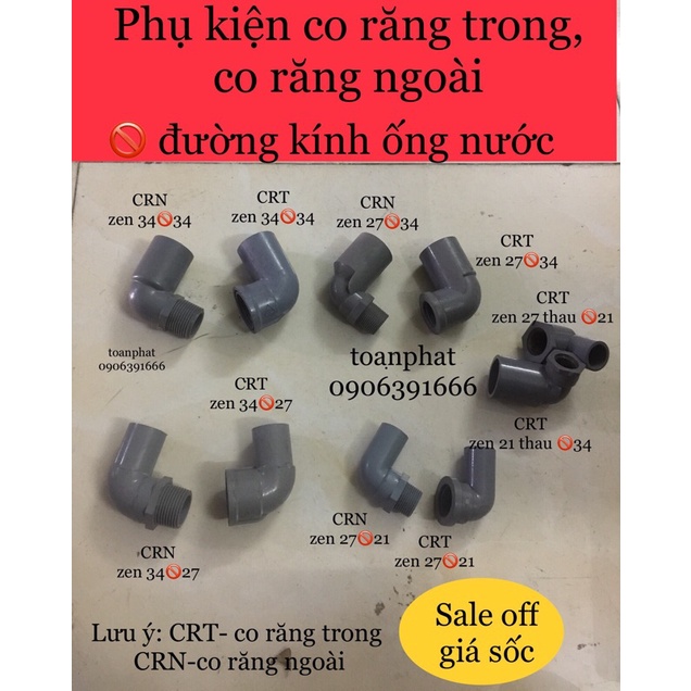 Phụ kiện ống nước co ren trong,co ren ngoài size 27,34