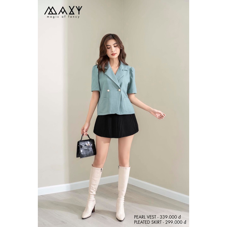 Áo khoác vest tay ngắn phồng nhẹ màu xanh vest top Maxy Workshop