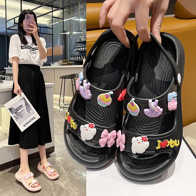 SANDAL ĐẾ LƯỢN, DÉP BÁNH MÌ QUAI NGANG NỮ EVA Đế Dày Chống Nước STICK MÀU SĂC