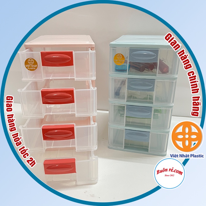 Tủ nhựa mini trong suốt 3 tầng, 4 tầng Việt Nhật (MS:3683/3684), Tủ mini để bàn đựng mỹ phẩm, đồ dùng đa năng -br 01352