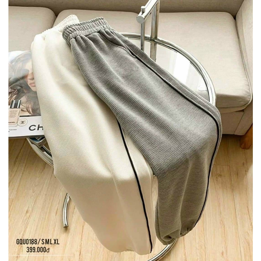 Quần bomber viền chất liệu tổ ong, quần ống rộng bo gấu, đủ size S - 2XL