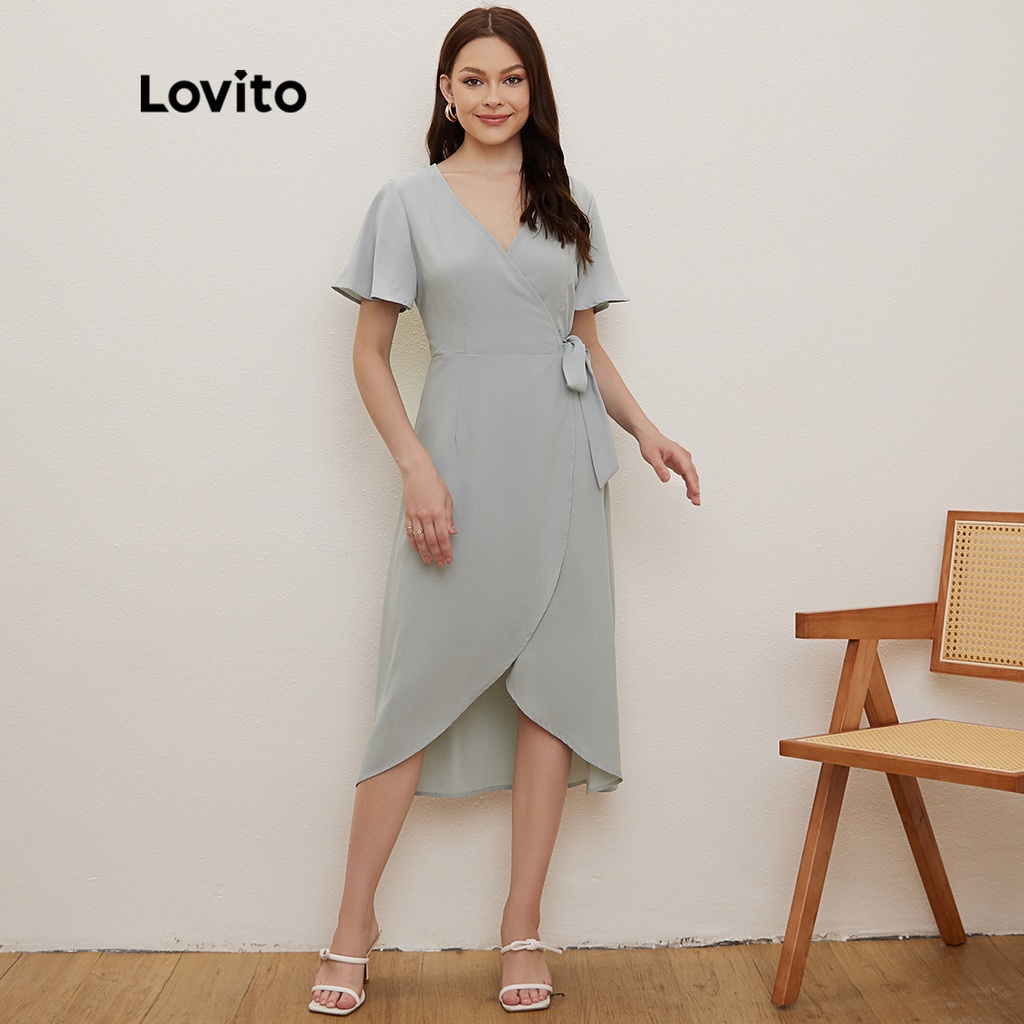 Lovito Đầm Tay Cánh Bướm Màu Xanh Lá Cây Dễ Thương L20D042