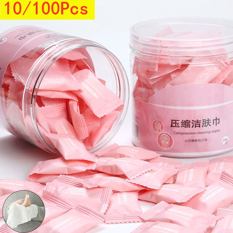 (Hàng Mới Về) Set 100 Khăn Nén Cotton Nguyên Chất Dùng Một Lần Tiện Dụng