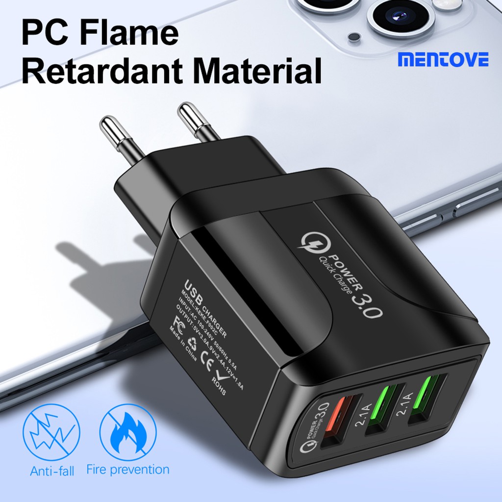 Cốc sạc nhanh 3 cổng USB QC3.0 5.1A phích cắm EU/US