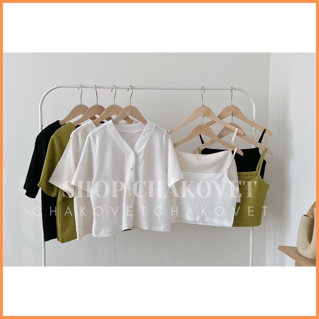 Set đồ nữ gồm áo Cadigan Croptop cổ V tay ngắn và áo 2 dây S8391 cao cấp Bộ nữ đẹp nhiều màu bánh bèo đi chơi sang chảnh