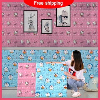 Xốp dán tường giả gạch 3D Giấy dán tường Hello Kitty Doremon Hoạt Hình Trang trí tường phòng trẻ em