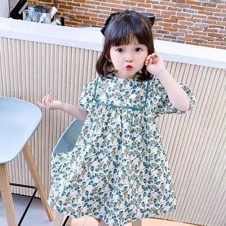 Váy đầm hoa nhí màu xanh cho bé gái