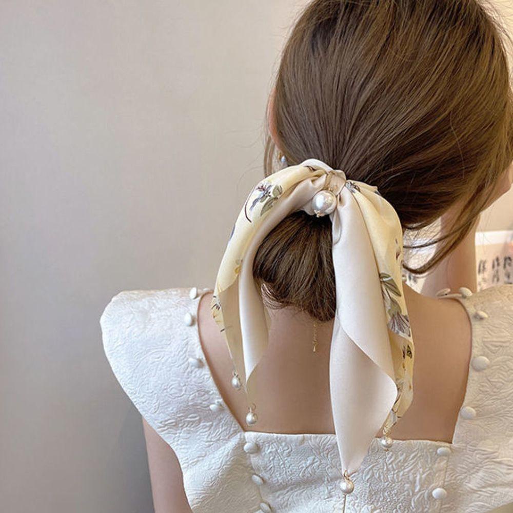 Dây Cột Tóc Ruy Băng Thắt Nơ Lớn In Hoa Kiểu Pháp Dễ Thương Cho Nữ