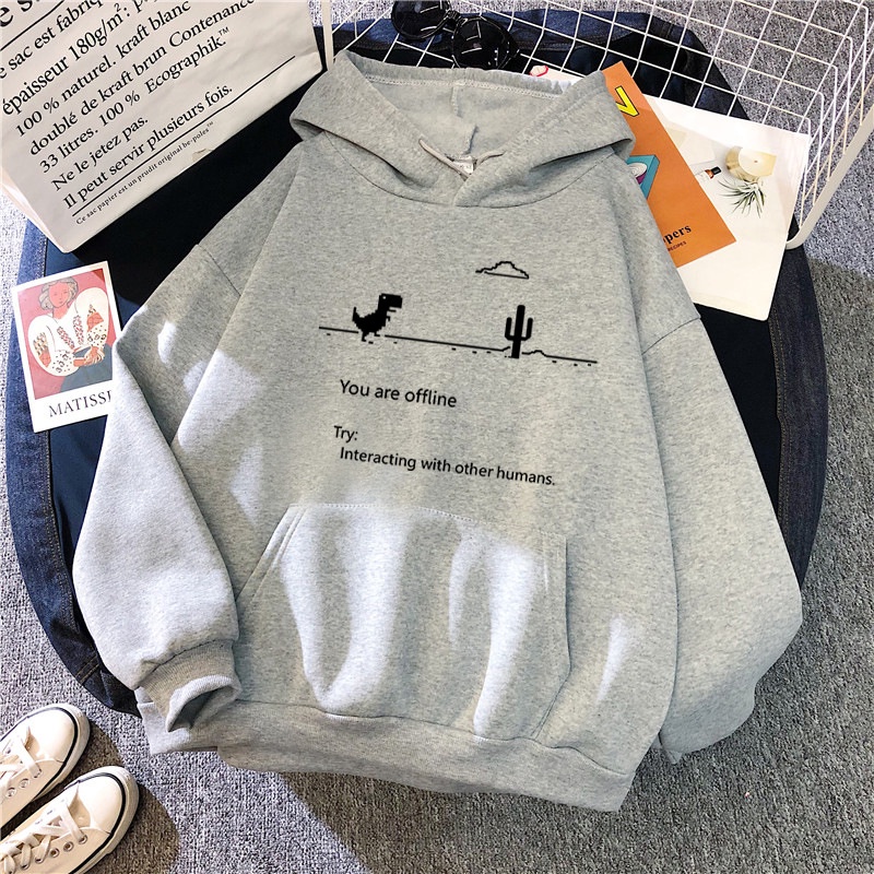 Áo Hoodie Cotton Pha Dáng Rộng In Hình Khủng Long Vui Nhộn Phong Cách Hip Hop Cho Nam