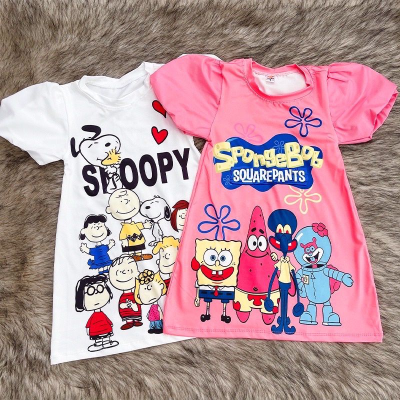 Váy _Đầm   xinh xắn bé gái cotton hoạt hình ngộ nghĩnh nhiều mầu DLTK