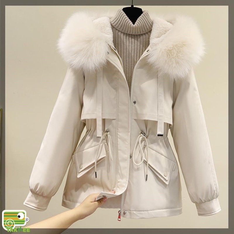 Áo Khoác Parka Nữ Trần Lông Túi Chéo Có Dây Rút Eo  mã 911