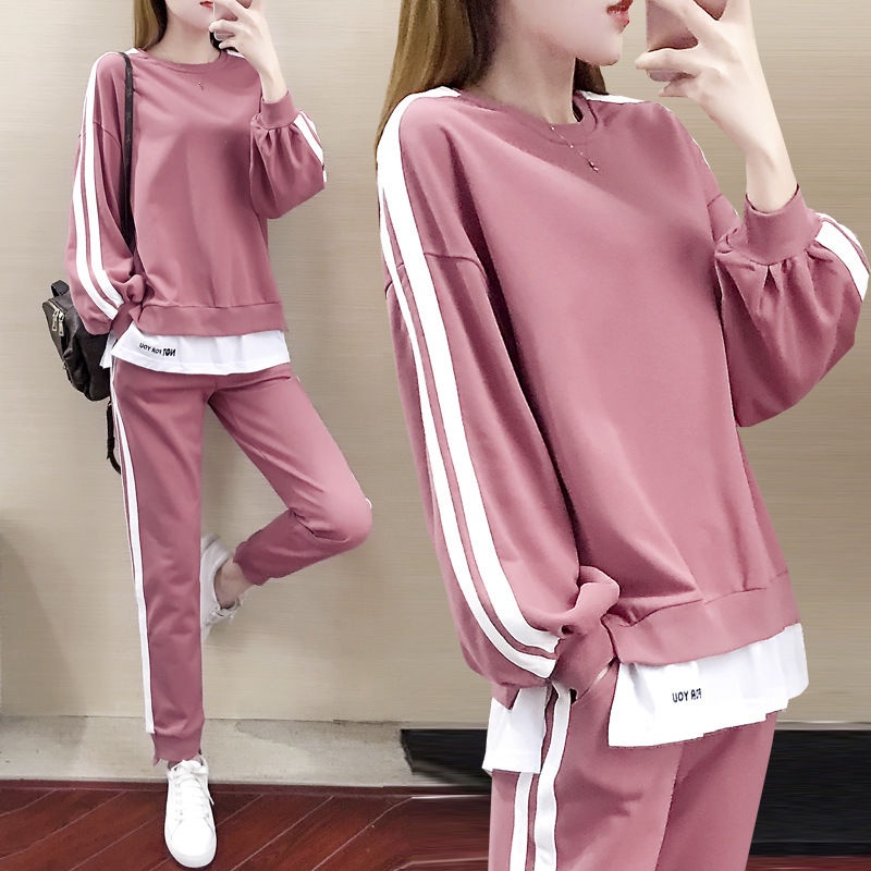 Bộ áo sweater cổ tròn + quần dài thời trang mùa thu đông Hàn Quốc năng động cho nữ | BigBuy360 - bigbuy360.vn