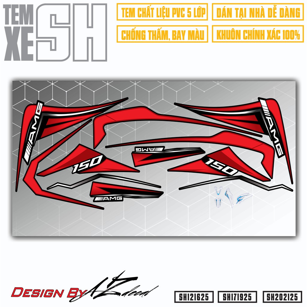 Tem Chỉ Dán Xe SH Mẫu AMG 150 | SH25 | Decal Chế Chống Nước, Bền Màu, Cắt Khuôn Rời Dễ Dán