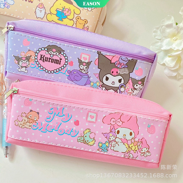 SANRIO Túi Đựng Bút Hai Ngăn Có Khóa Kéo Họa Tiết Mèo hello kitty Dễ Thương Ốp
