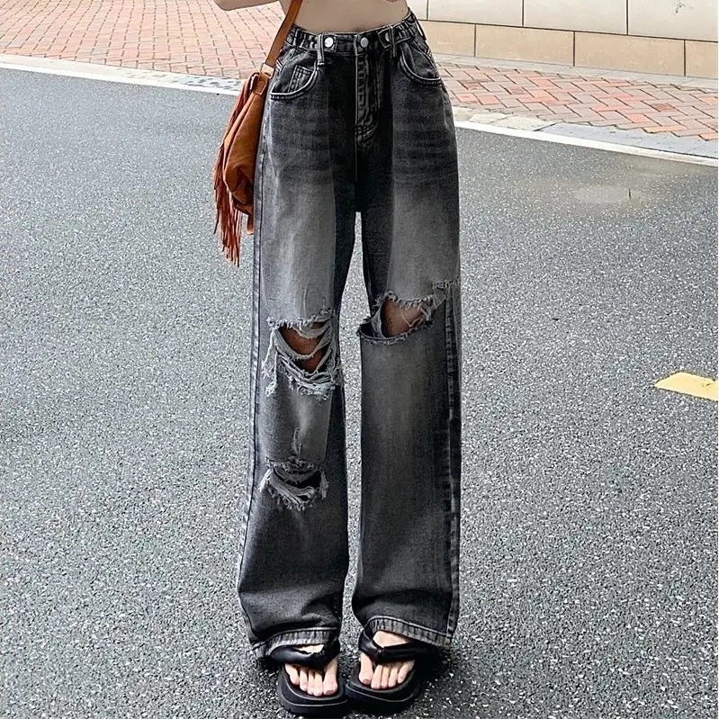 Quần Jeans Nữ Lưng Cao Ống Rộng Thời Trang Hàn Quốc Cá Tính