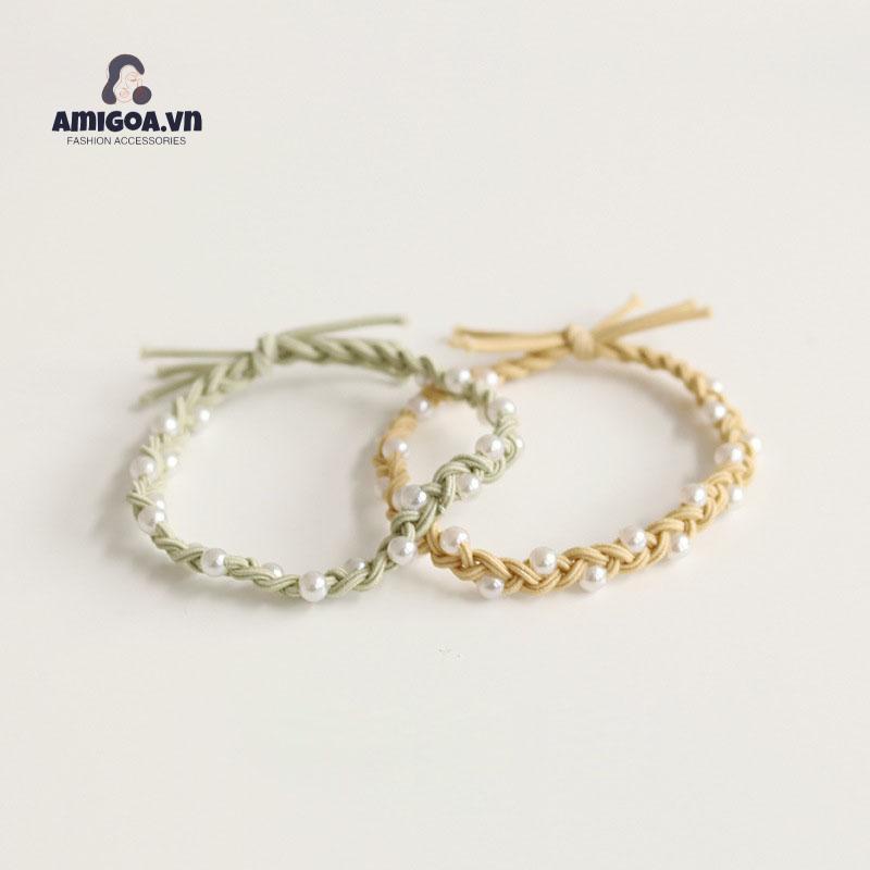 ✨✨Dây buộc tóc cao su bện ba sợi màu kẹo ngọc trai cho nữ