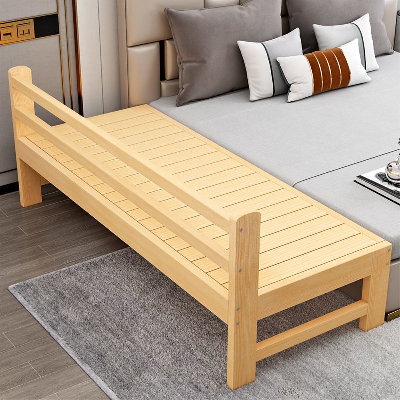 ❄☏Ghép giường mở rộng đầu trẻ em bằng gỗ nguyên khối tùy chỉnh có lan can đơn nhỏ tiết kiệm lớn