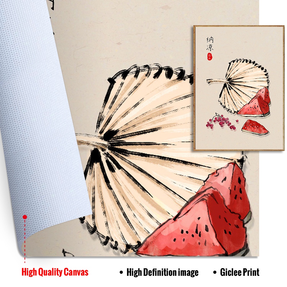 Tranh Vải Bạt Treo Tường In Hình Trái Cherry / Lựu Đỏ Phong Cách Trung Hoa Trang Trí Nhà Cửa