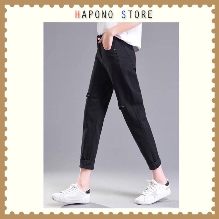 Quần jean bò baggy nữ quần jeans nữ lưng cao rách gối chất đẹp Hot Trend 2021 - HAPONO-J019 Đẹp