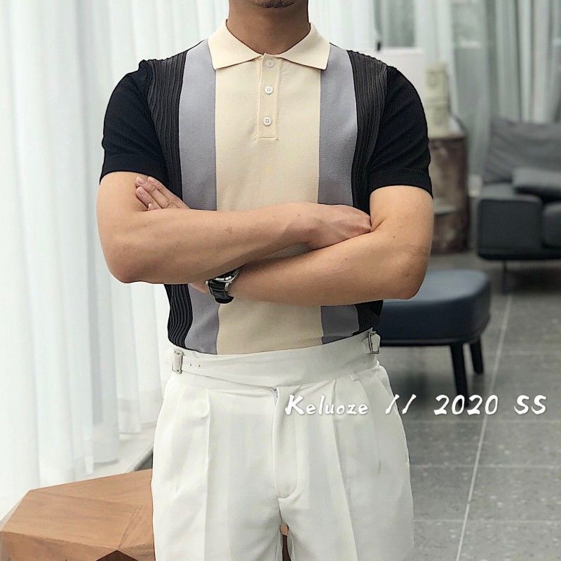 Áo polo Dệt Kim Ngắn Tay Màu Sắc Tương Phản Phong Cách Nhật Bản Thời Trang Mùa Hè Dành Cho Nam s 2022
