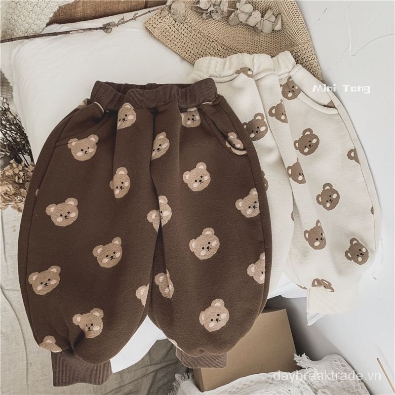 Quần dài ống rộng chất liệu cotton thiết kế dễ thương cho bé gái