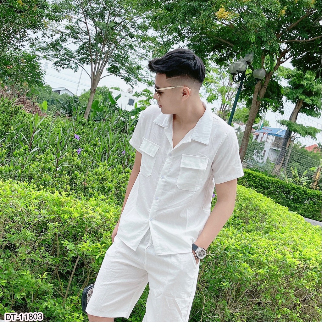 Bộ Đũi Nam . Bộ Đồ Đũi Nam Cổ Bẻ Chất Liệu Vải Đũi Thái Dày Dặn Thấm Hút Mồ Hôi 3 Màu DT Fashion Menwear