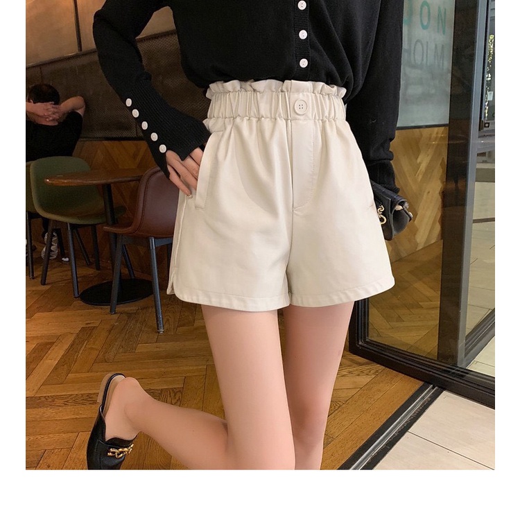 Quần Short Da Nữ Cạp Bèo Đính Cúc, Quần Đùi Dáng Rông Màu Siêu Xinh | BigBuy360 - bigbuy360.vn