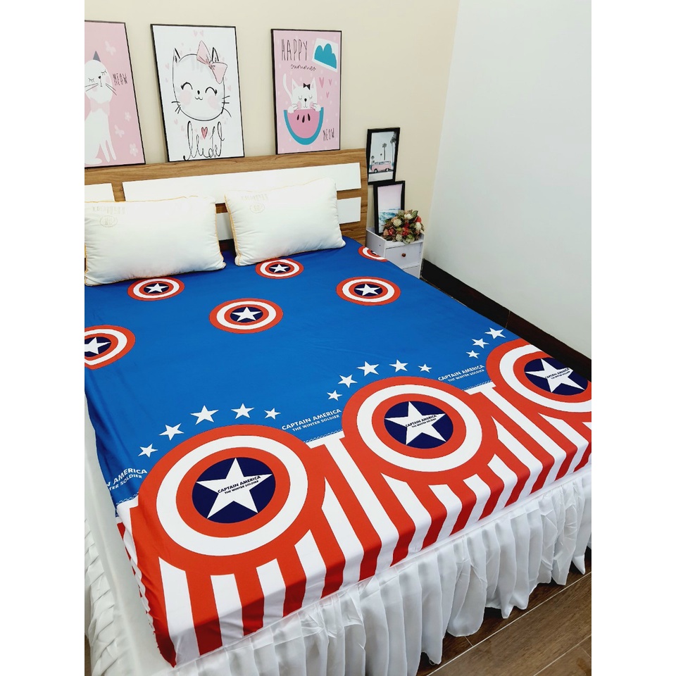 (Siêu giảm giá)  Ga (Drap) chống thấm cotton TPU cao cấp mẫu Captain America cho gia đình có trẻ nhỏ, người già