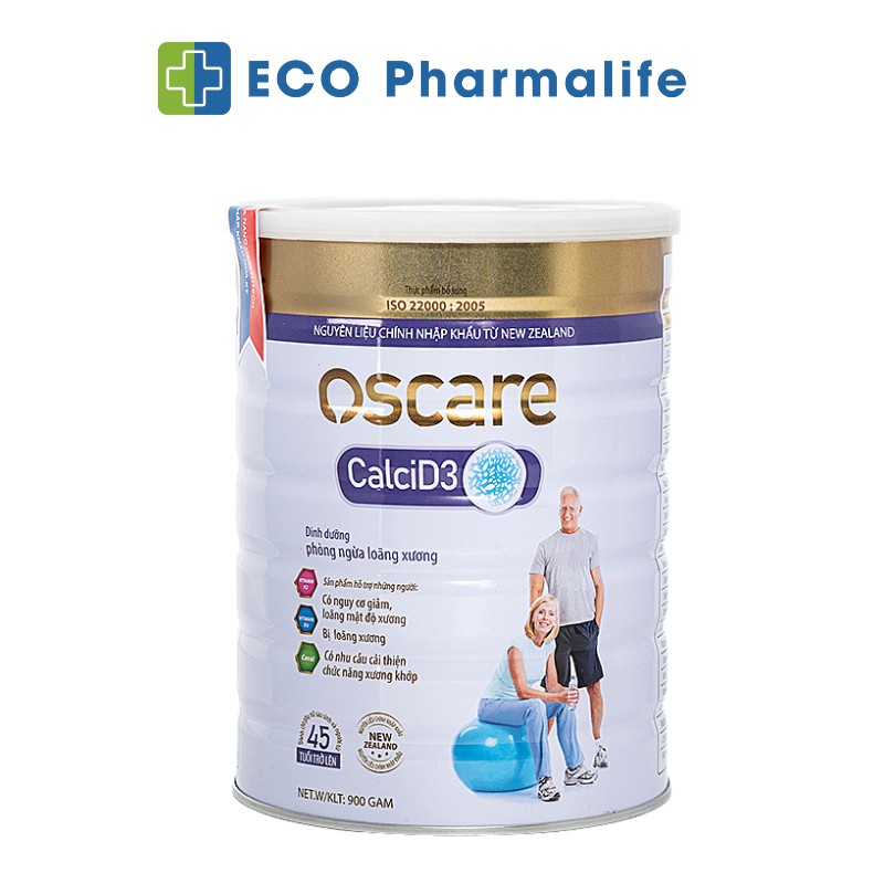 Sữa bột Oscare Canxi D3 - 900gr bổ sung canxi hỗ trợ phòng ngừa loãng xương dành cho người 45 tuổi trở lên