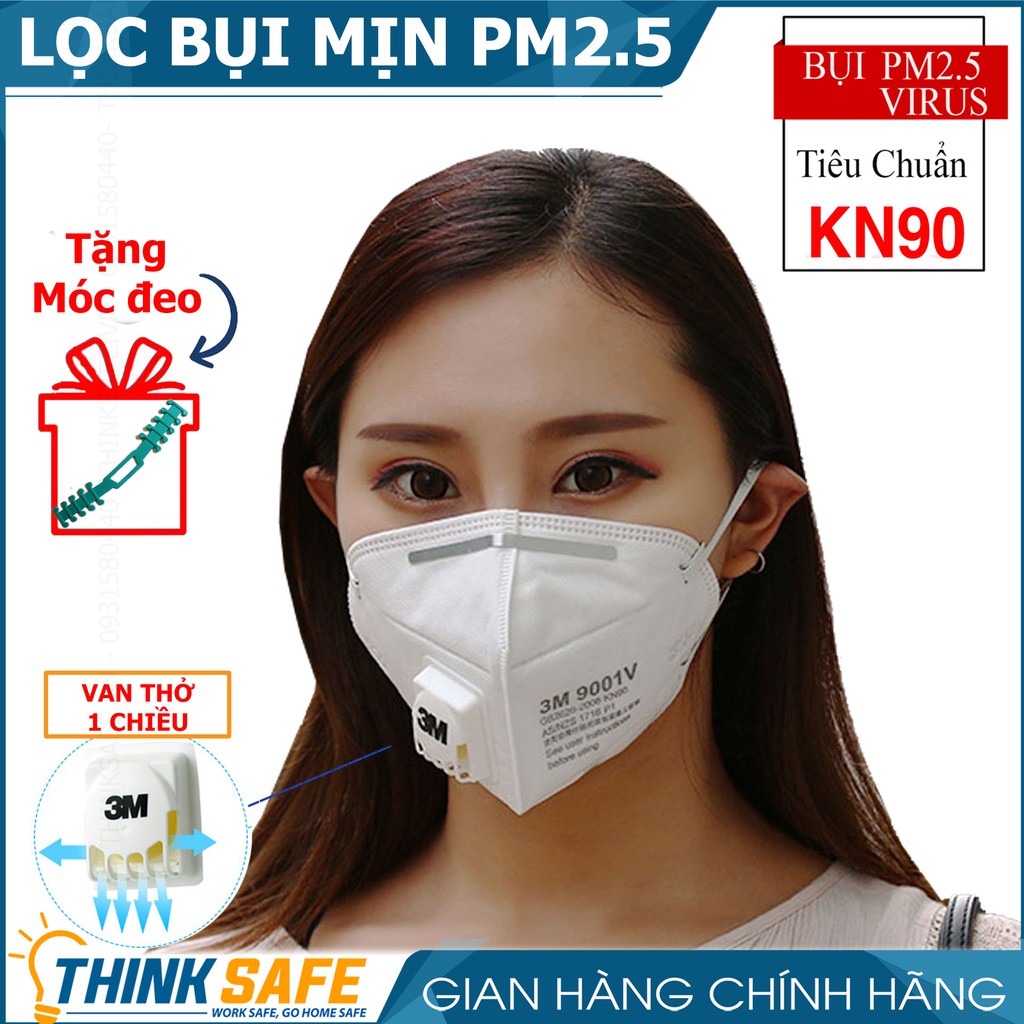 Khẩu Trang Y Tế 3M 9001V Có Van Lọc Bụi Mịn Pm2.5 Khẩu Trang 3m Có Van Chính Hãng-Bảo Hộ Thinksafe