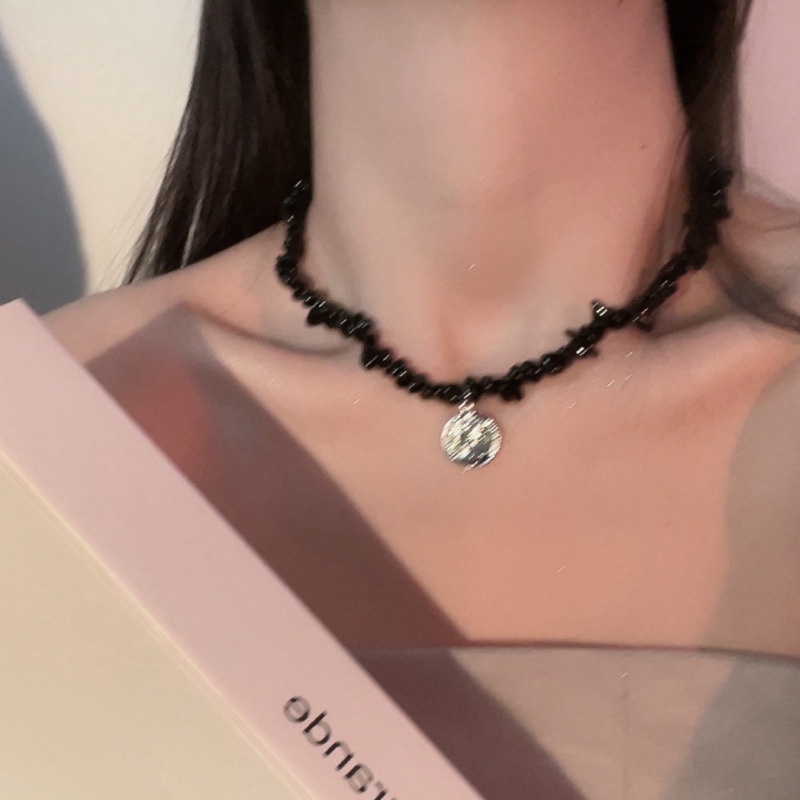 Vòng Cổ Chuỗi Hạt Pha Lê Đen Thời Trang Cao Cấp Phong Cách vintage Hàn Quốc