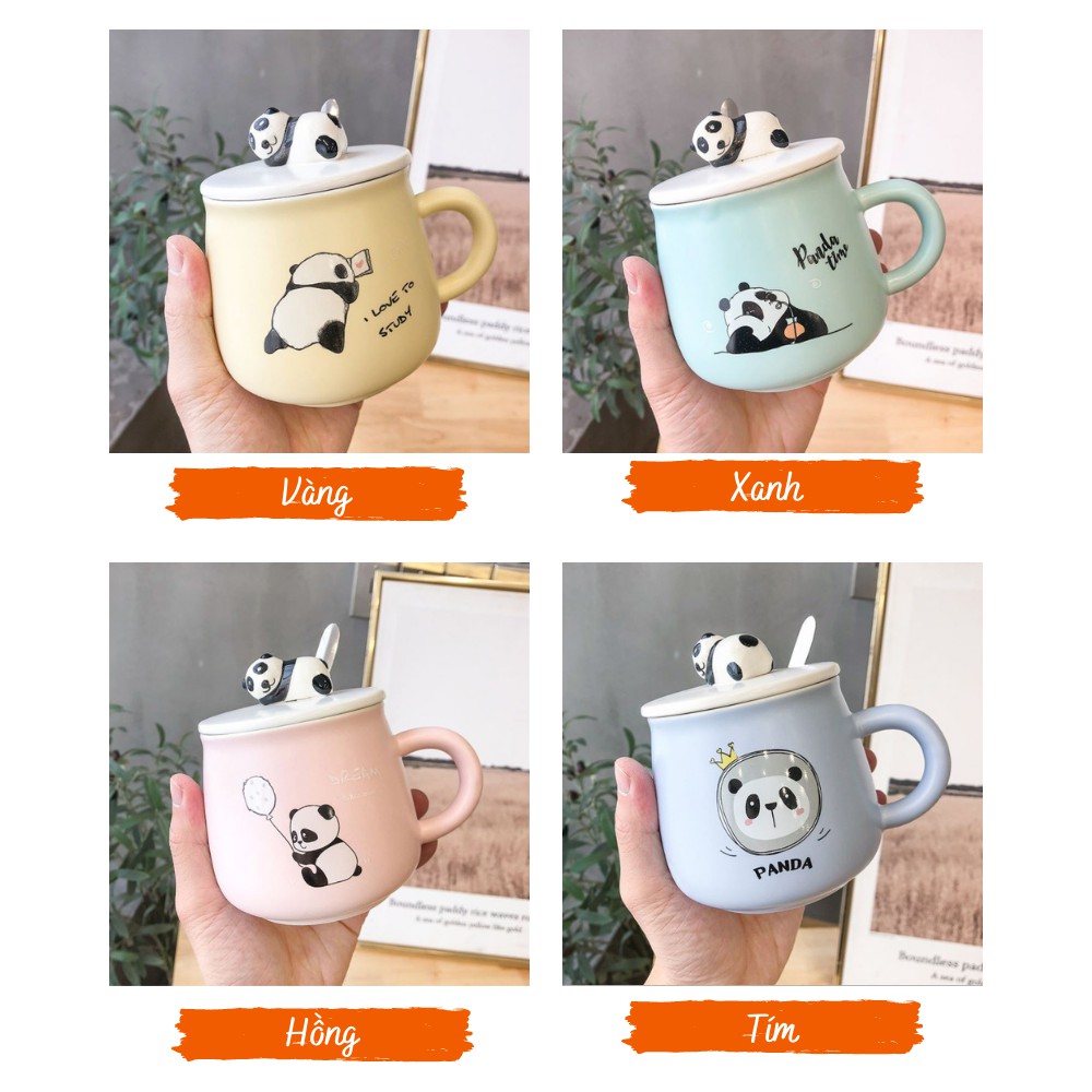 Cốc Sứ Panda Cực Cute 400ml Có Nắp Đậy Kèm Muỗng Cao Cấp | BigBuy360 - bigbuy360.vn