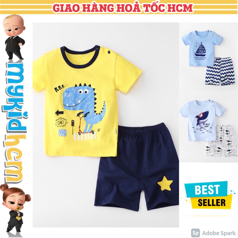 Bộ quần áo cộc tay trẻ em in hình ĐỘNG VẬT 4 , bộ quần áo tay ngắn bé trai bé gái mùa hè chất cotton thoáng mát