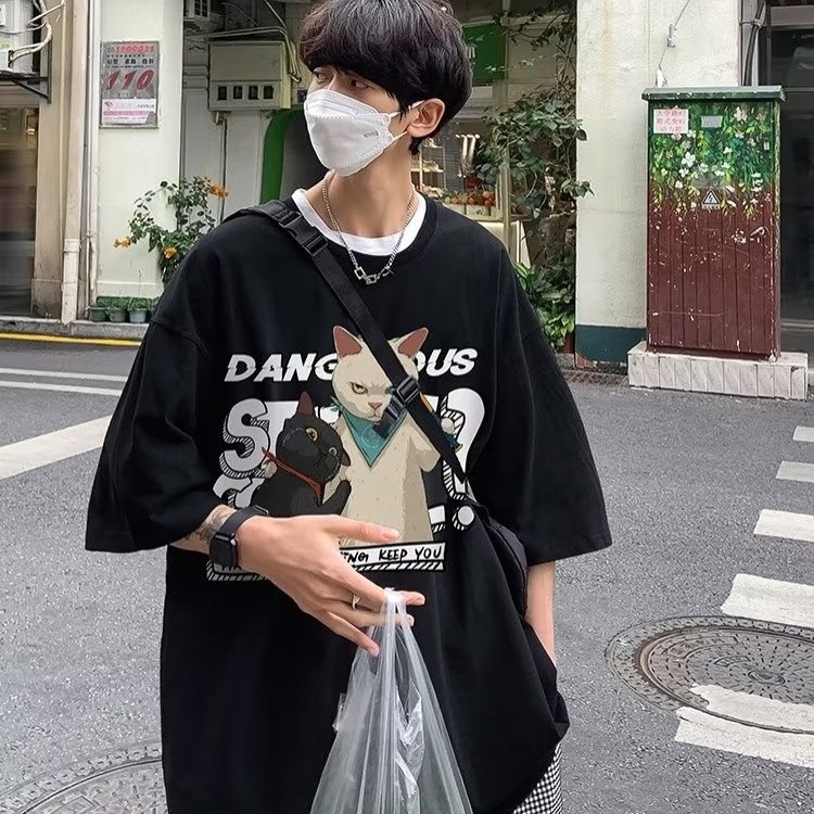 Áo Thun Ngắn Tay Dáng Rộng In Hoạt Hình Kiểu Hàn Quốc Thời Trang Mùa Hè Cho Các Cặp Đôi