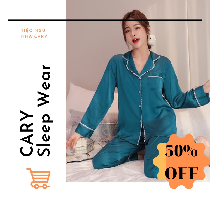 Bộ ngủ pijama nữ dáng dài tay chất lụa phi mặc thu đông siêu xinh CARY | BigBuy360 - bigbuy360.vn