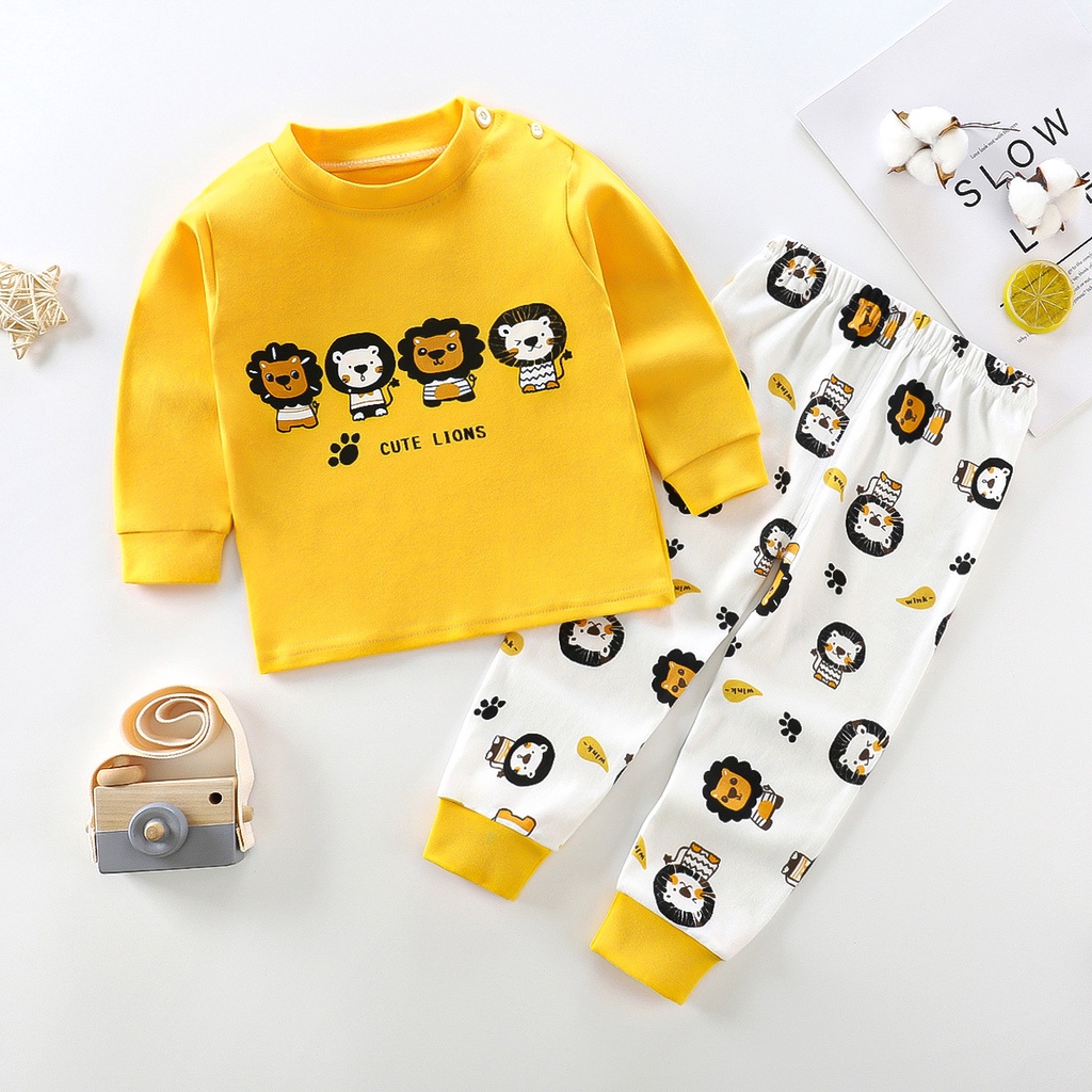Bộ Đồ Ngủ Tay Dài 100% Cotton In Họa Tiết Hoạt Hình Dành Cho Bé Trai Gái