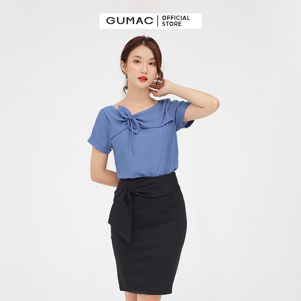 [Mã WABR2711 giảm 10% đơn 250K] Chân váy nữ phối nơ GUMAC dáng bút chì màu đen thanh lịch VB582 | BigBuy360 - bigbuy360.vn