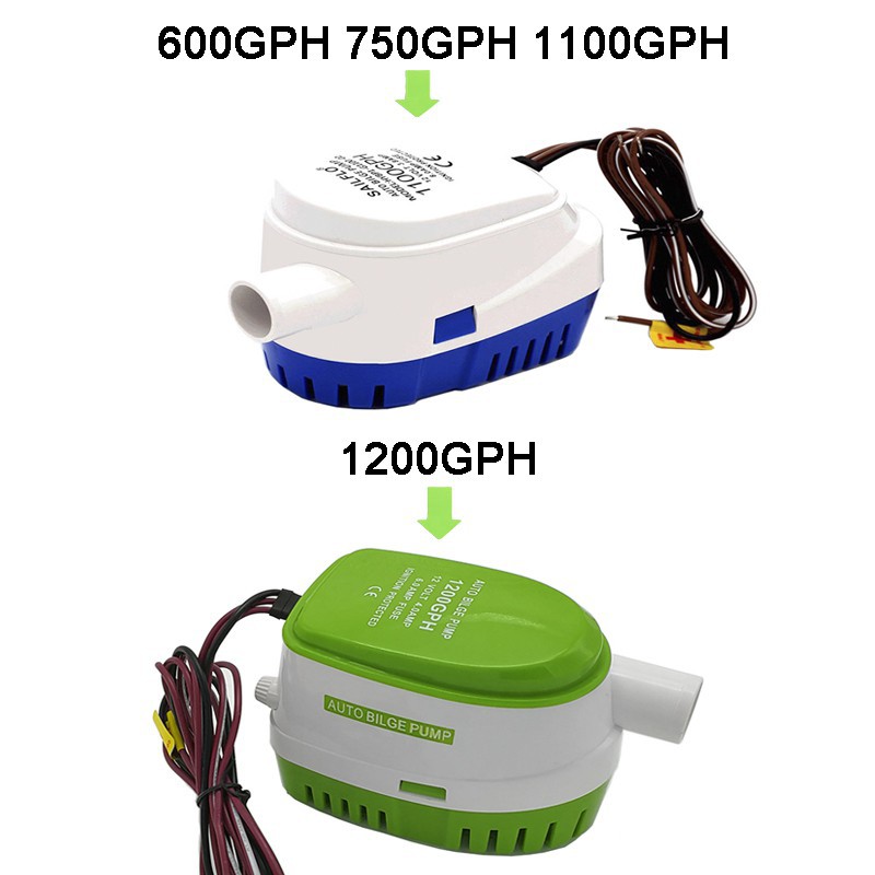 Máy Bơm Nước Tự Động DC 12V / 24V 600 / 750 / 1100 / 1200GPH