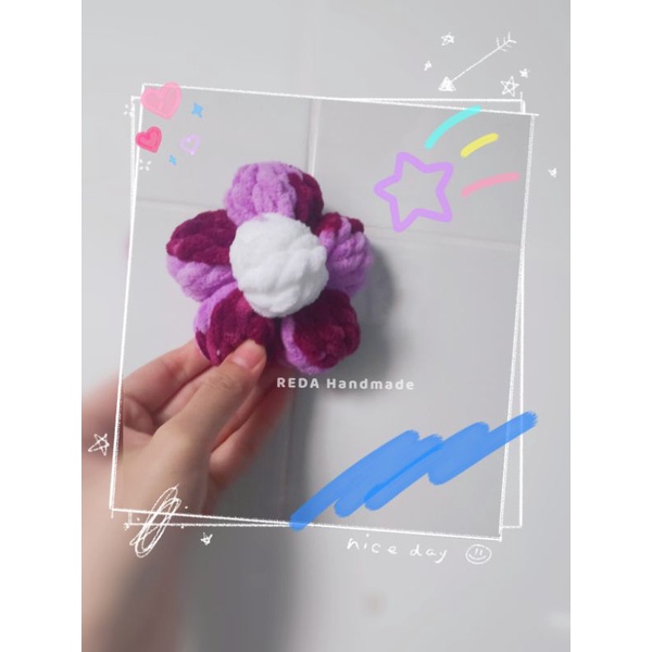 Móc khoá hoa 5 cánh hoa len nhung màu sắc, gắn vào túi hoa, ba lô, túi xách