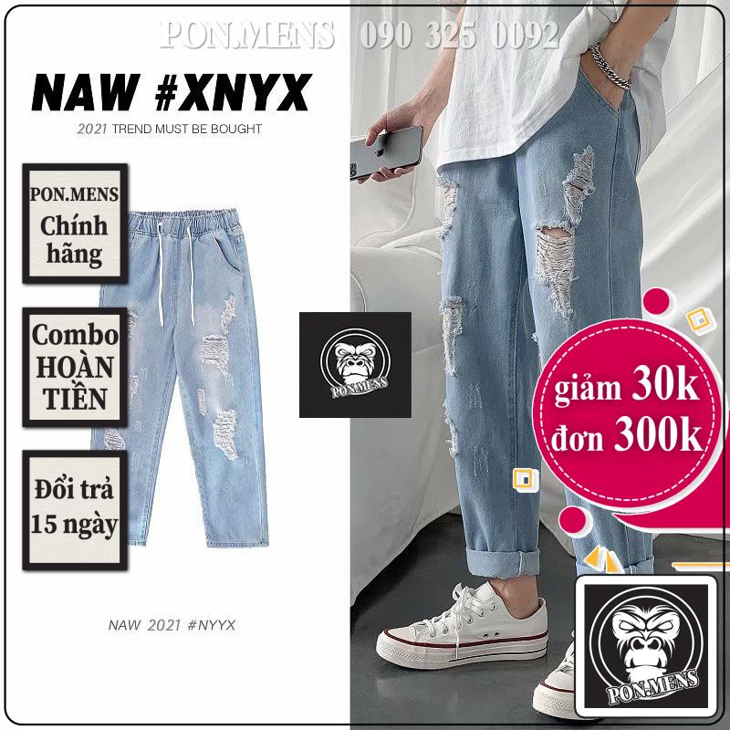 Mua Quần bò rách nam ống rộng tả tơi trông bụi bặm D98 Pon.mens giá rẻ ...