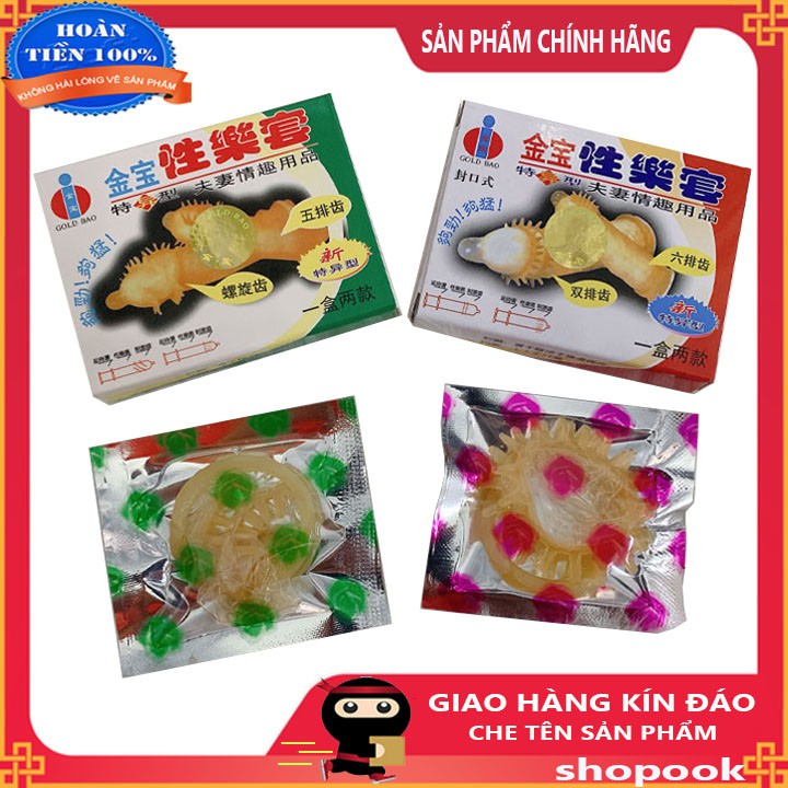 Bao cao su Gold gân,gai,bi siêu to khổng lồ siêu khoái cảm hộp 2 chiếc - giá sỉ tốt nhất