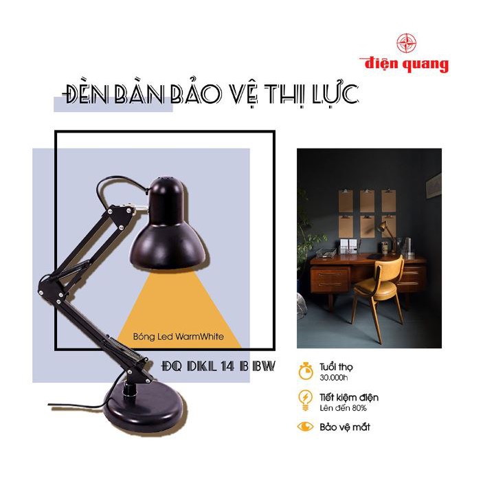 Đèn bàn bảo vệ thị lực Điện Quang ĐQ DKL14 BW (bóng led warmwhite)