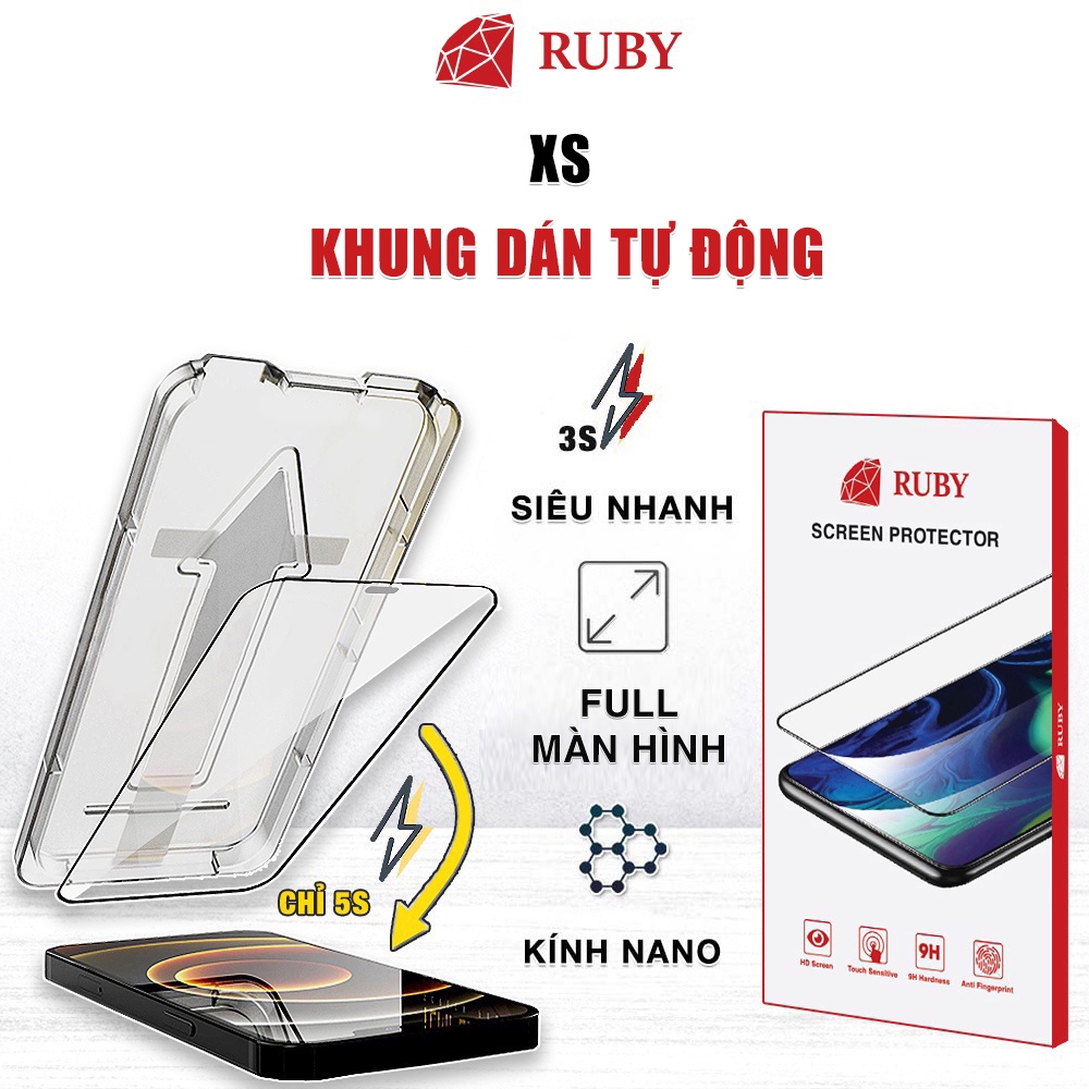 Kính cường lực Iphone Xs chính hãng Ruby khung dán tự động full màn hình cho Dán màn hình Iphone Xs