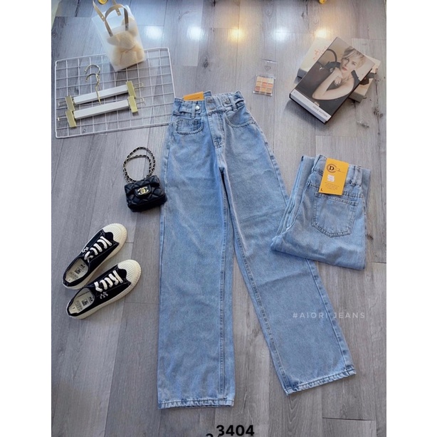 Quần Jean Nữ AIORI Ống Rộng Lưng Cao 2 Nút Ống Suông Cạp Cao Cotton Mềm Mịn, Thoáng Mát,Thời Trang Hàn Quốc_S3404