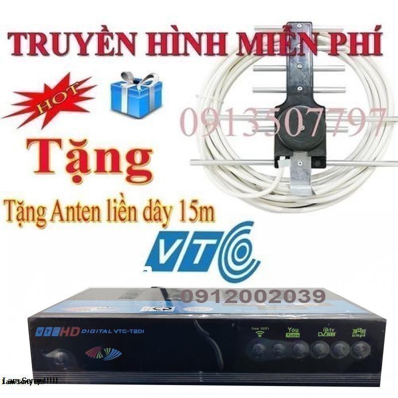 Đầu thu truyền hình  xem TV miễn phí số mặt đất VTC T201 tặng anten liền dây 15m