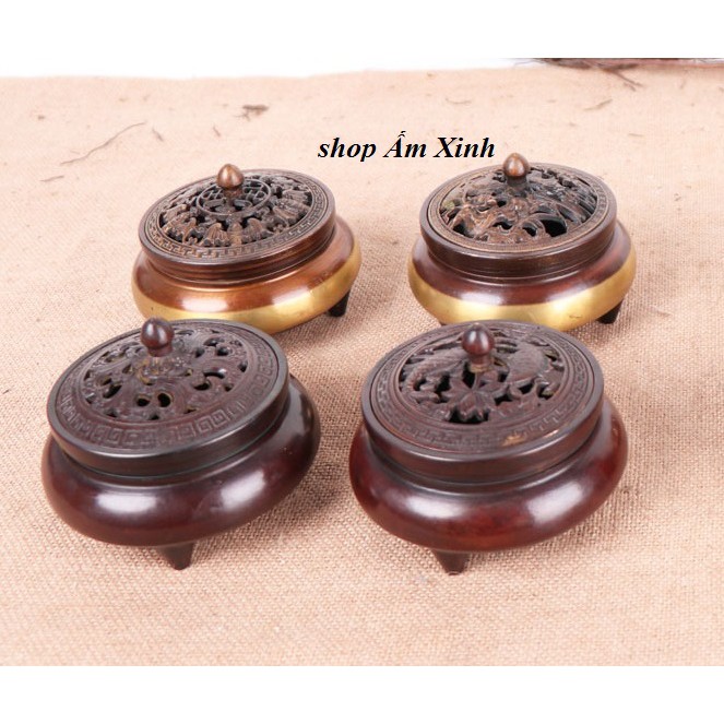 LƯ HƯƠNG ĐỐT TRẦM BẰNG ĐỒNG NGUYÊN CHẤT GIẢ CỔ